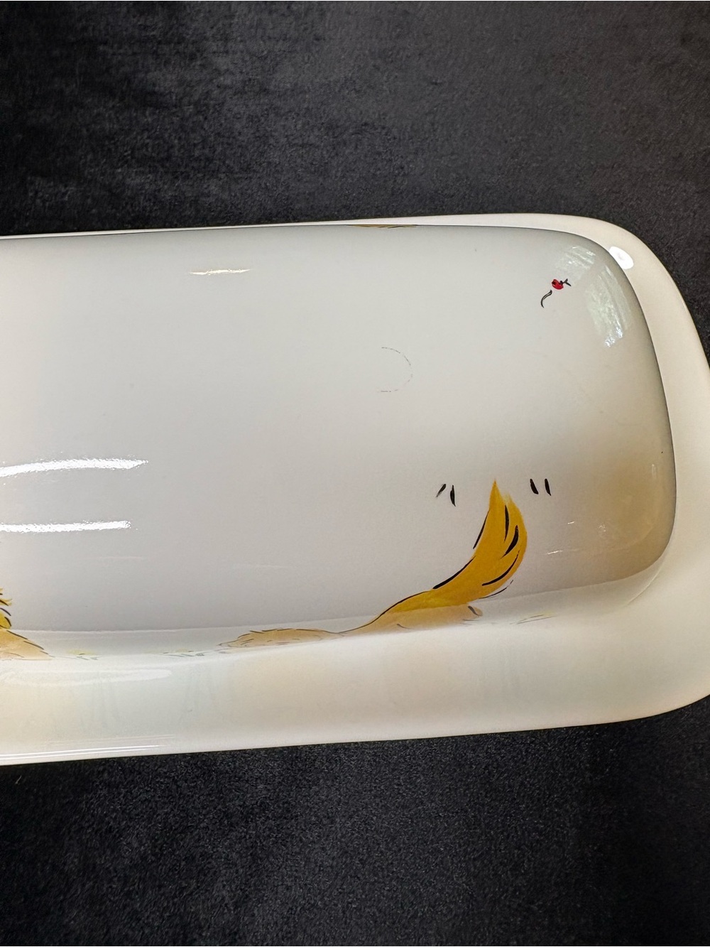 Hand Painted Golden Dogs Butter Dish - Picture 2 of 6